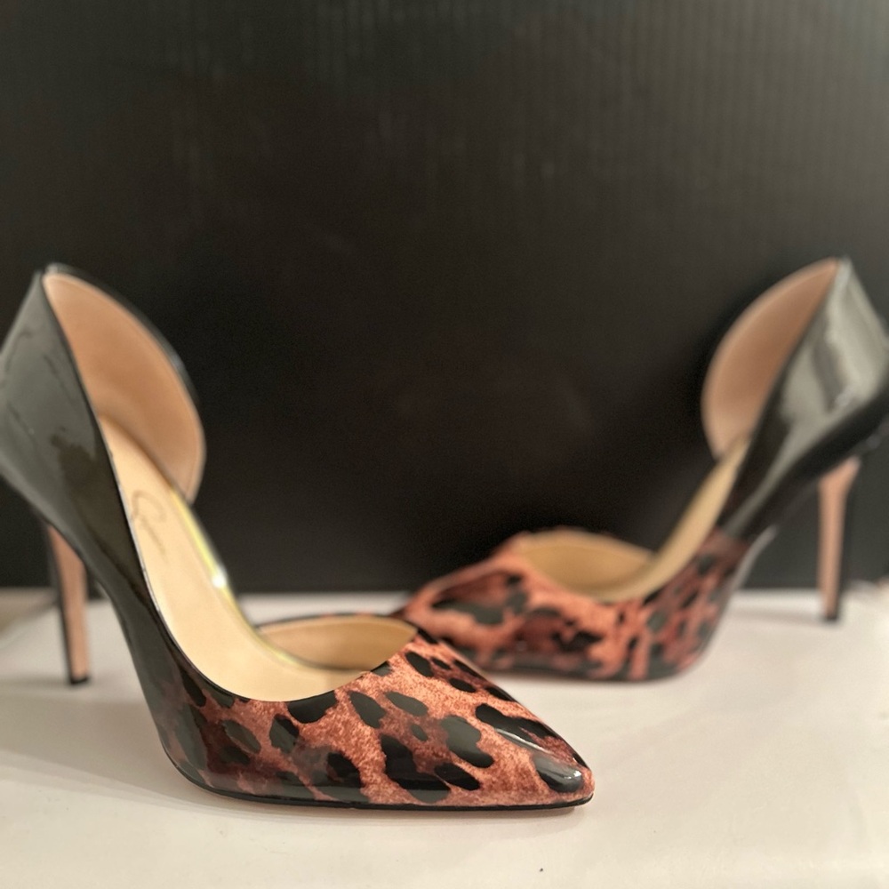 Jessica Simpson Black and Brown Leopard Heels